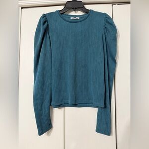 Zara Blue Ribbed Puff Long Sleeve Blouse